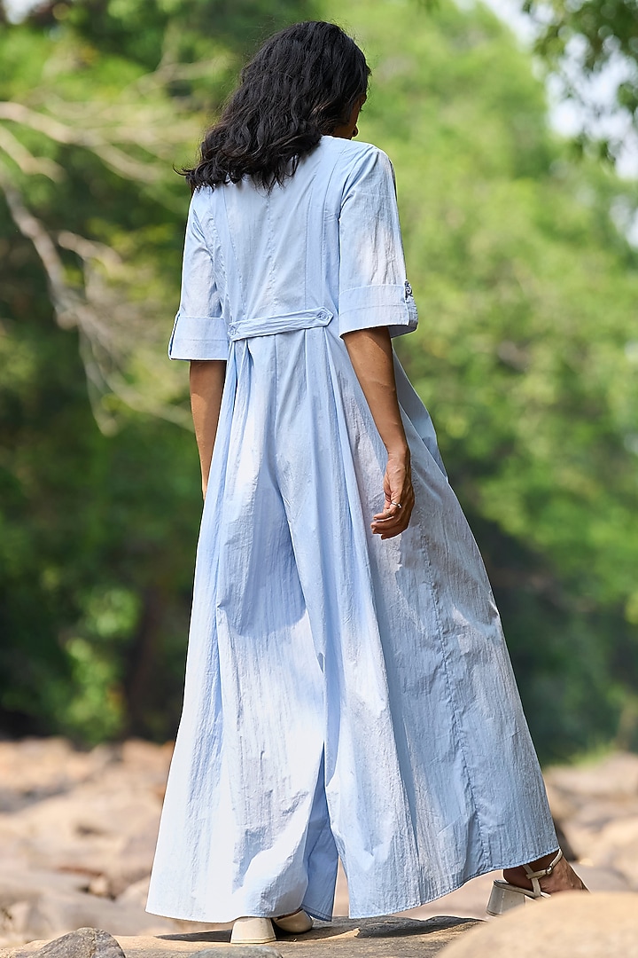Blue Organic Cotton & Nylon Wide Legged Jumpsuit by Dash and Dot at Pernia's Pop Up Shop