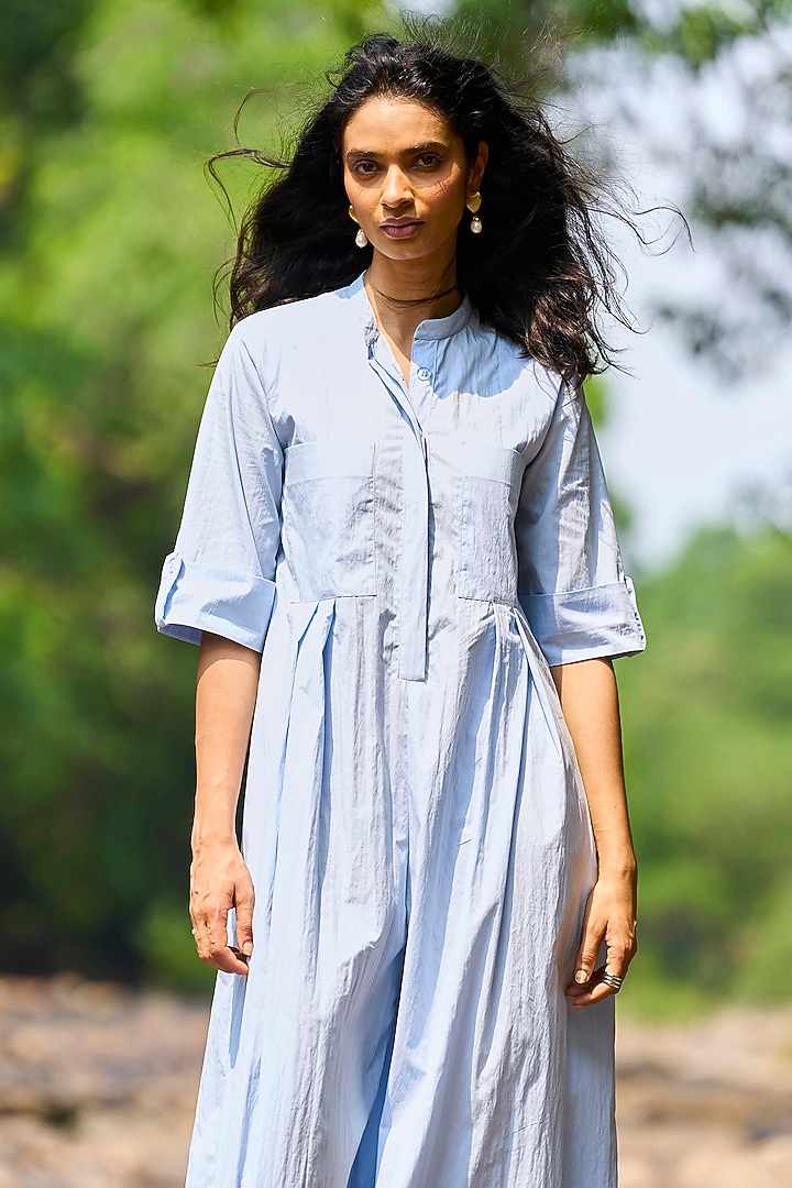 Blue Organic Cotton & Nylon Wide Legged Jumpsuit by Dash and Dot at Pernia's Pop Up Shop