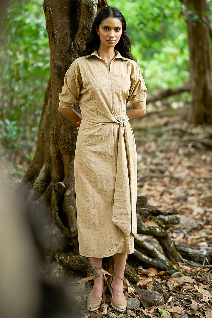 Beige Nylon Midi Summer Dress by Dash and Dot at Pernia's Pop Up Shop