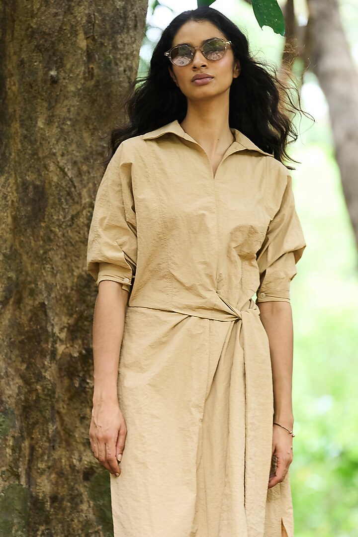 Beige Nylon Midi Summer Dress by Dash and Dot at Pernia's Pop Up Shop