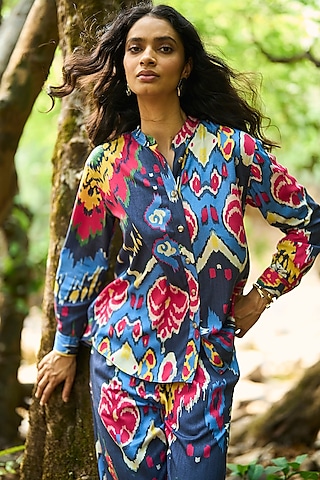 Multi-Colored Organic Viscose Ikat Printed Shirt by Dash and Dot