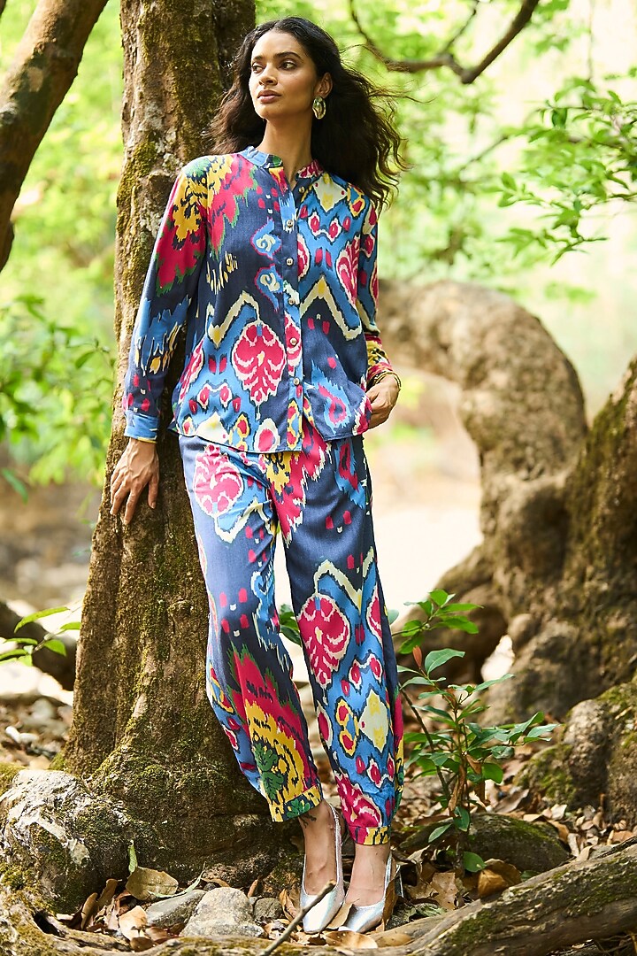 Multi-Colored Organic Viscose Ikat Printed Shirt by Dash and Dot at Pernia's Pop Up Shop