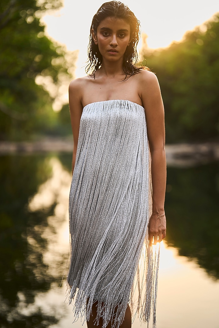 Grey Recycled Polyester Tube Summer Dress by Dash and Dot at Pernia's Pop Up Shop