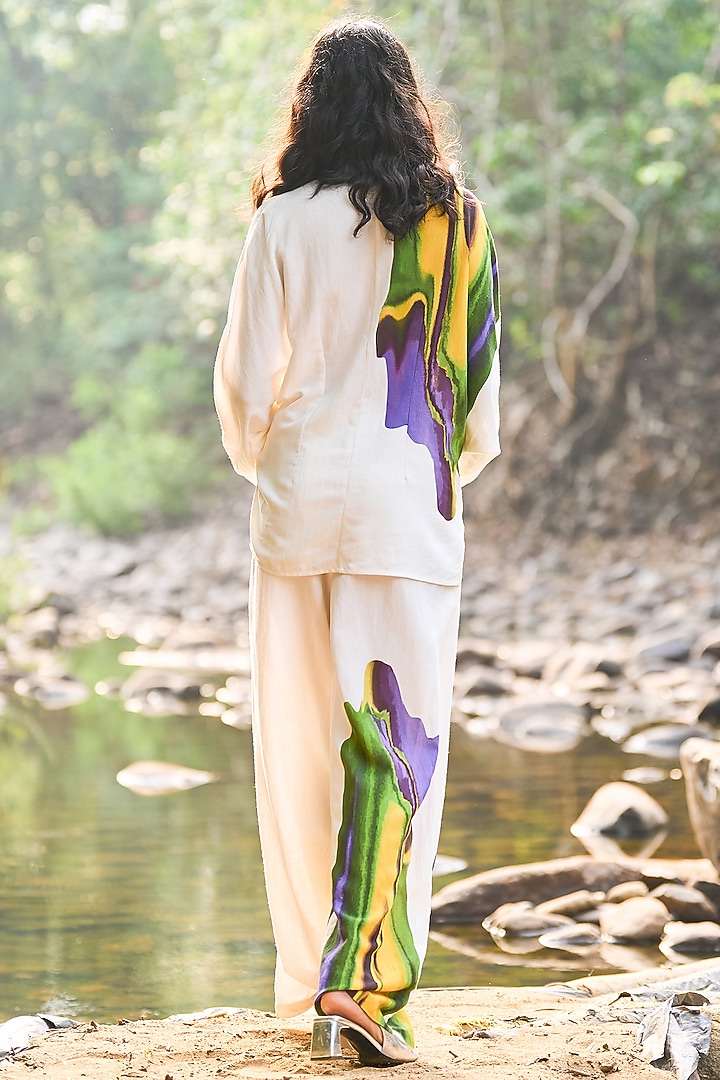 White Viscose & Linen Hand Painted Shirt by Dash and Dot at Pernia's Pop Up Shop