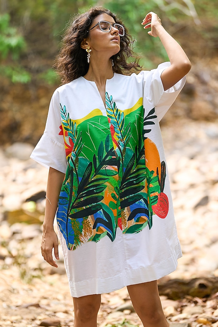 Multi-Colored Organic Cotton Printed Summer Shirt Dress by Dash and Dot at Pernia's Pop Up Shop