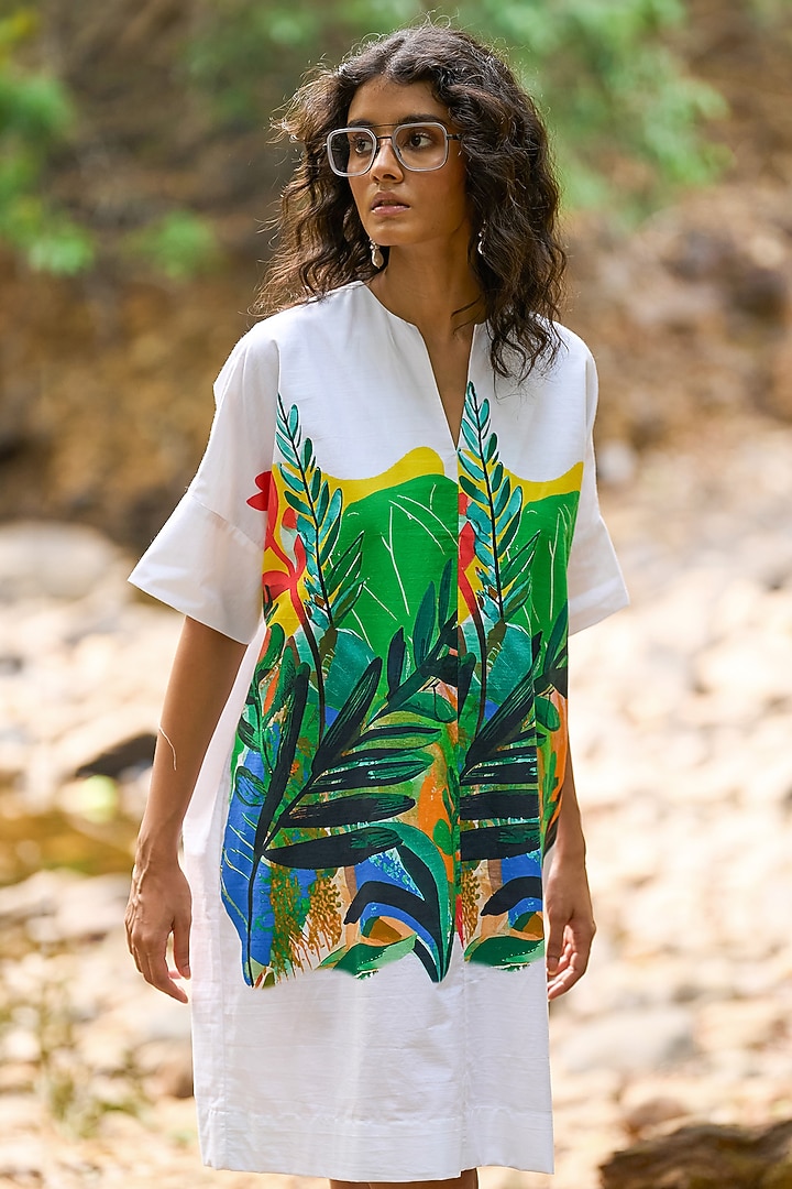 Multi-Colored Organic Cotton Printed Summer Shirt Dress by Dash and Dot at Pernia's Pop Up Shop