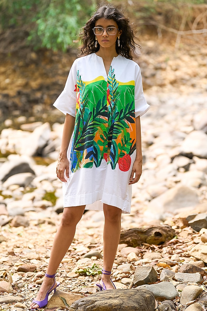 Multi-Colored Organic Cotton Printed Summer Shirt Dress by Dash and Dot at Pernia's Pop Up Shop