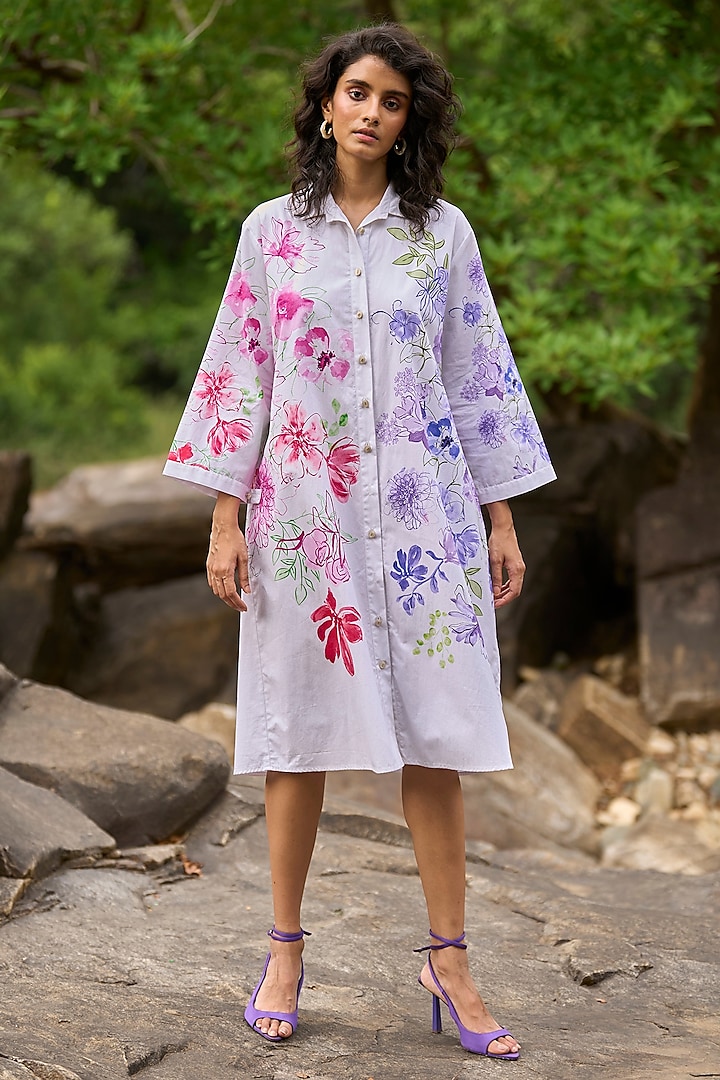 Multi-Colored Organic Cotton Floral Printed Summer Shirt Dress by Dash and Dot at Pernia's Pop Up Shop
