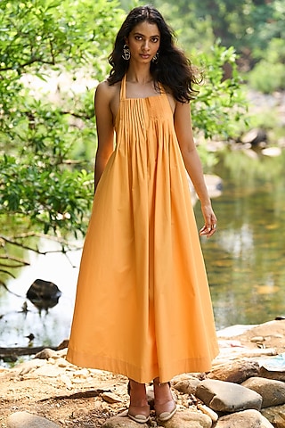 Orange Organic Cotton Midi Dress by Dash and Dot