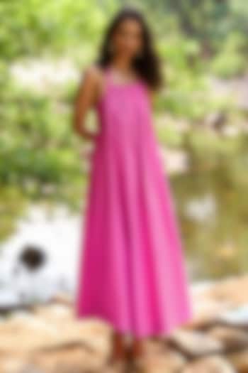 Fuchsia Organic Cotton Halter Midi Summer Dress by Dash and Dot at Pernia's Pop Up Shop