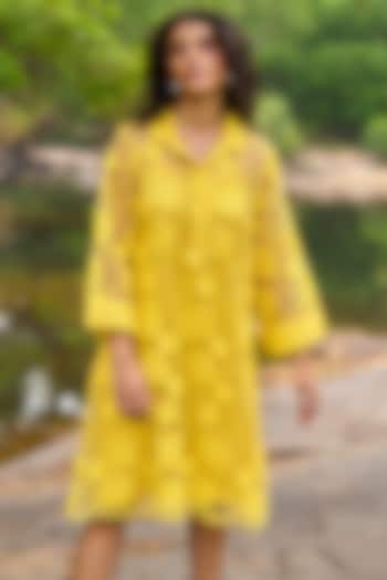 Lemon Yellow Recycled Polyester Embroidered Lace Summer Dress by Dash and Dot at Pernia's Pop Up Shop