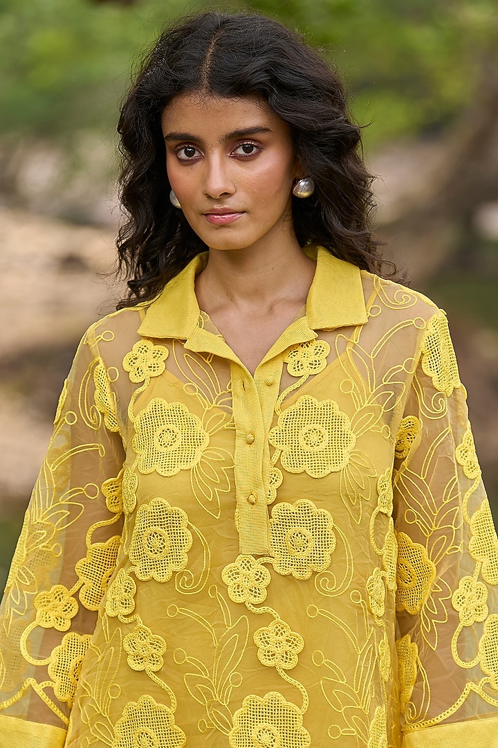 rose embroidered wedding dress Lemon Yellow Embroidered Maxi Dress XL main image 0