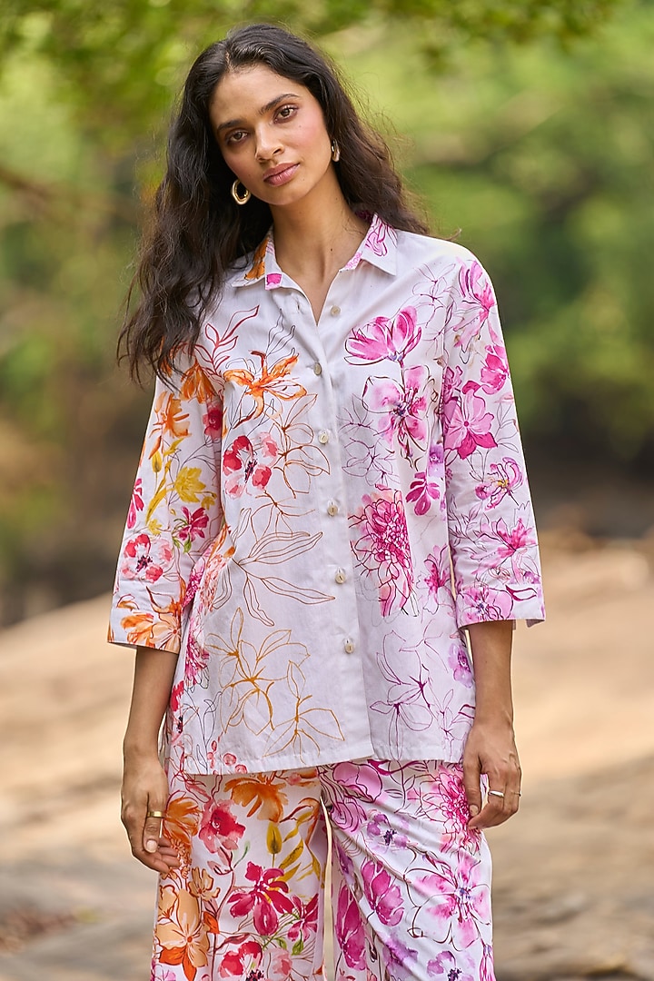 Multi-Colored Organic Cotton Floral Printed Shirt by Dash and Dot at Pernia's Pop Up Shop