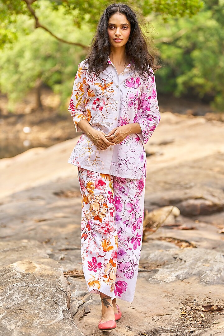 Multi-Colored Organic Cotton Floral Printed Wide-Legged Pants by Dash and Dot at Pernia's Pop Up Shop