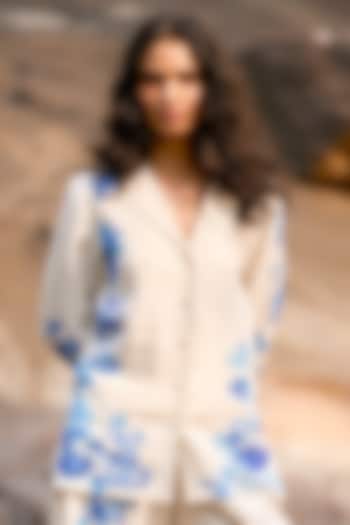 White Viscose & Linen Printed Boxy Shirt by Dash and Dot at Pernia's Pop Up Shop