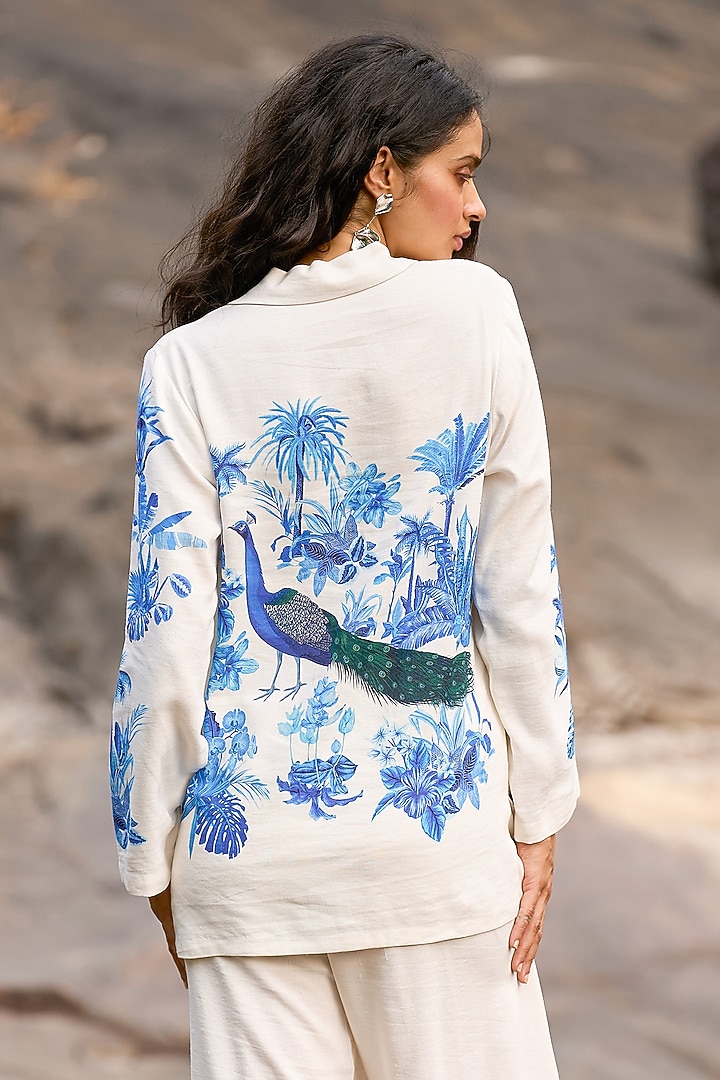 White Viscose & Linen Printed Boxy Shirt by Dash and Dot at Pernia's Pop Up Shop