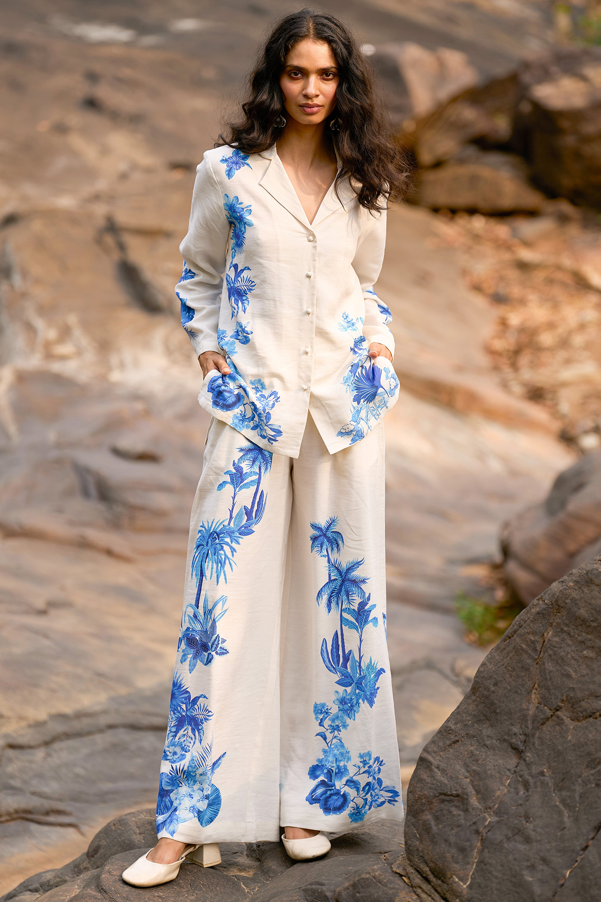 Multi-Colored Viscose & Linen Printed Wide-Legged Pant by Dash and Dot at Pernia's Pop Up Shop