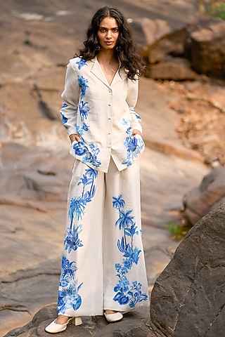 Multi-Colored Viscose & Linen Printed Boxy Shirt by Dash and Dot