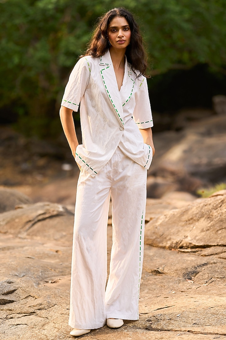 White Viscose & Nylon Embroidered Top by Dash and Dot at Pernia's Pop Up Shop