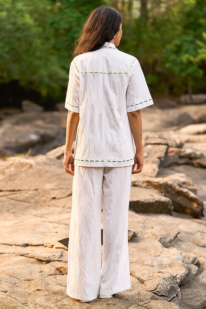 White Viscose & Nylon Embroidered Straight-Fit Pant by Dash and Dot at Pernia's Pop Up Shop