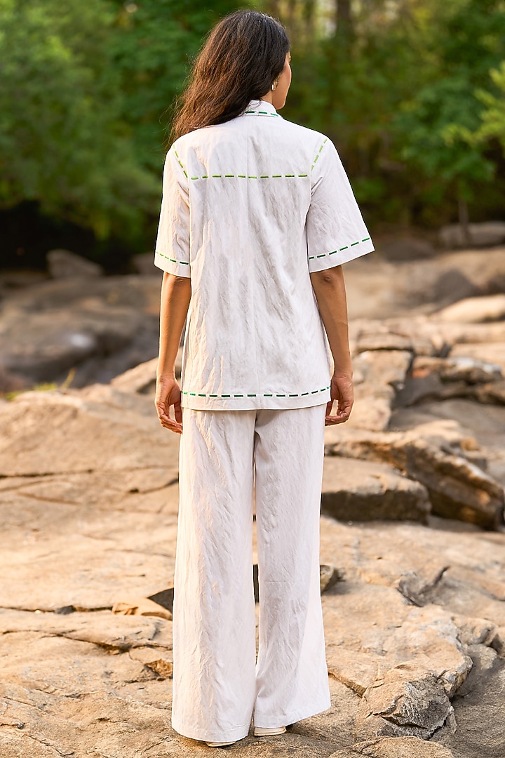 White Viscose & Nylon Embroidered Co-Ord Set by Dash and Dot at Pernia's Pop Up Shop