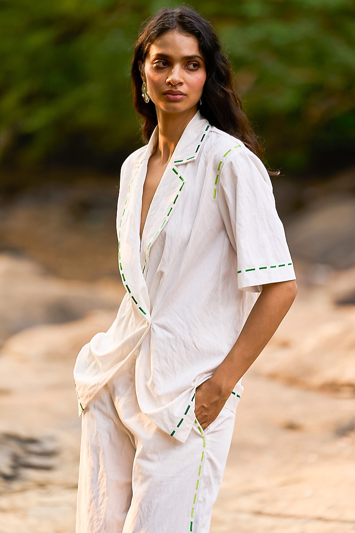 White Viscose & Nylon Embroidered Co-Ord Set by Dash and Dot at Pernia's Pop Up Shop