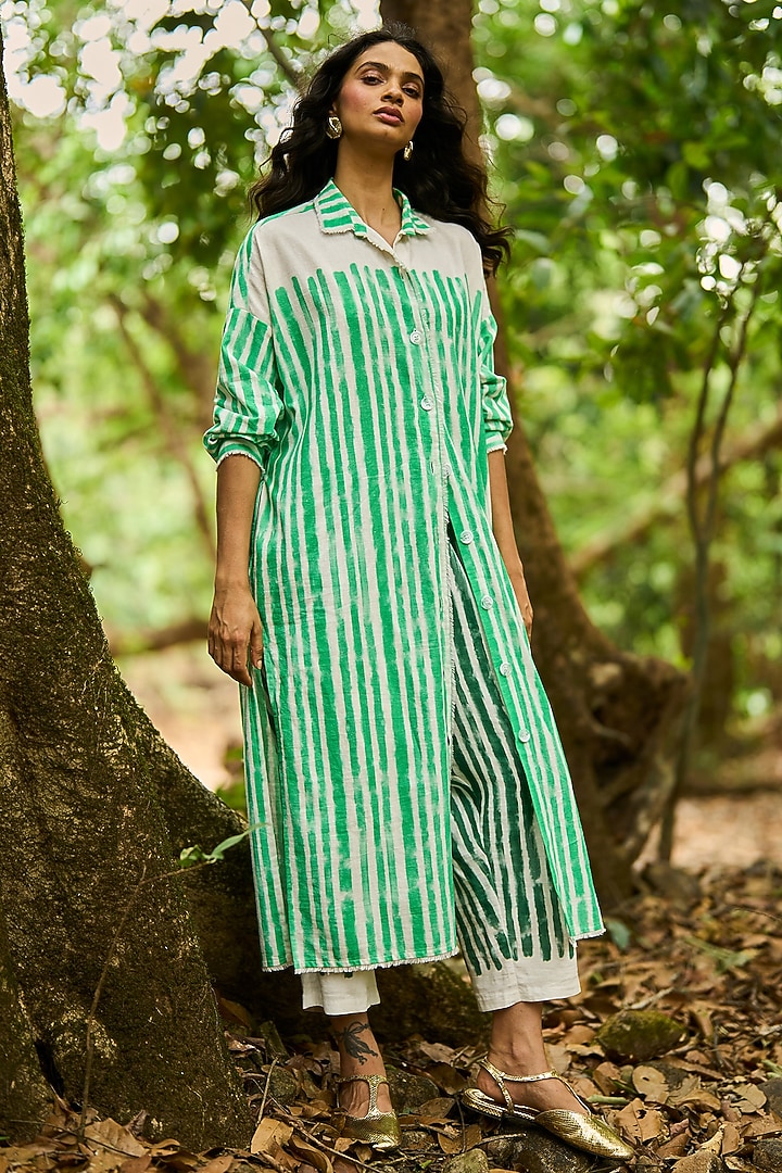 Multi-Colored Organic Cotton & Linen Hand Painted Shirt by Dash and Dot at Pernia's Pop Up Shop