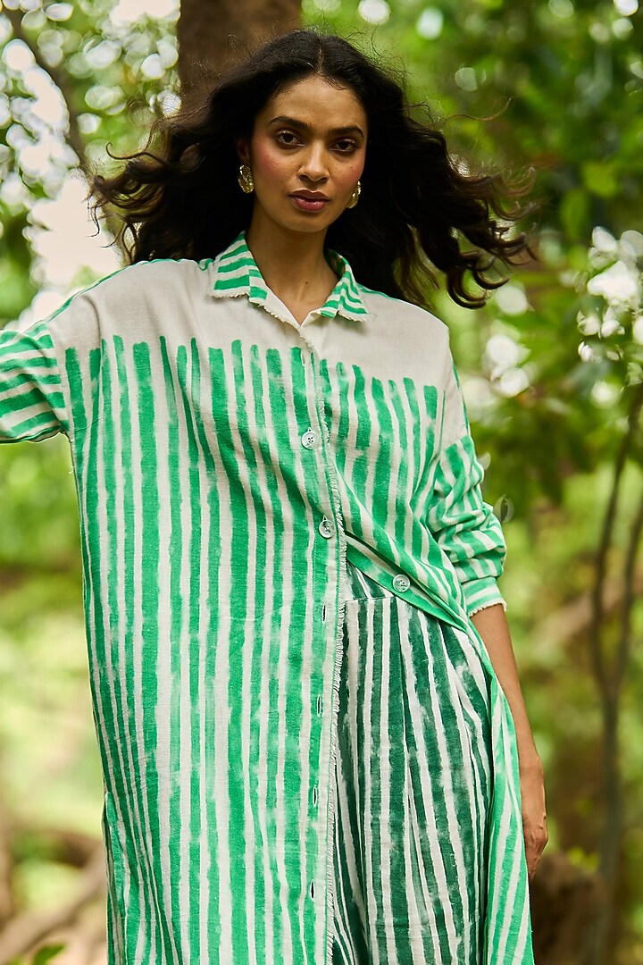 Multi-Colored Organic Cotton & Linen Hand Painted Shirt by Dash and Dot at Pernia's Pop Up Shop