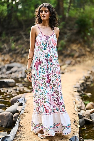 Multi-Colored Organic Cotton Poplin Floral Printed Maxi Dress by Dash and Dot