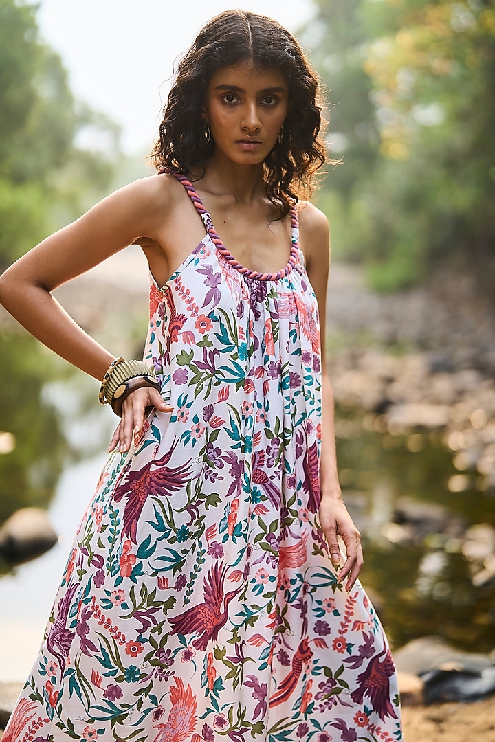 Multi-Colored Organic Cotton Poplin Floral Printed Maxi Summer Dress by Dash and Dot at Pernia's Pop Up Shop