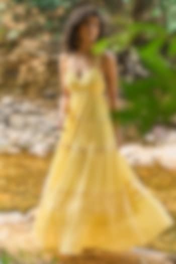 Lemon Yellow Polyester & Nylon Tiered Maxi Summer Dress by Dash and Dot at Pernia's Pop Up Shop