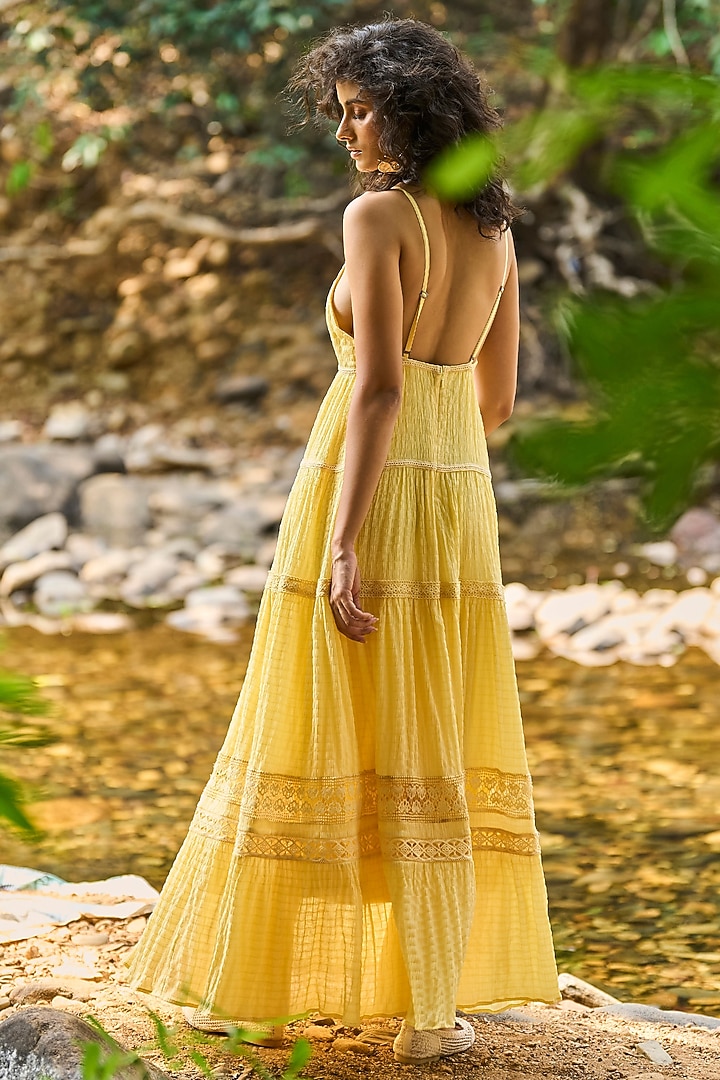 Pernia's Pop Up Shop - Dash And Dot Women Lemon Yellow Polyester & Nylon Tiered Maxi Dress