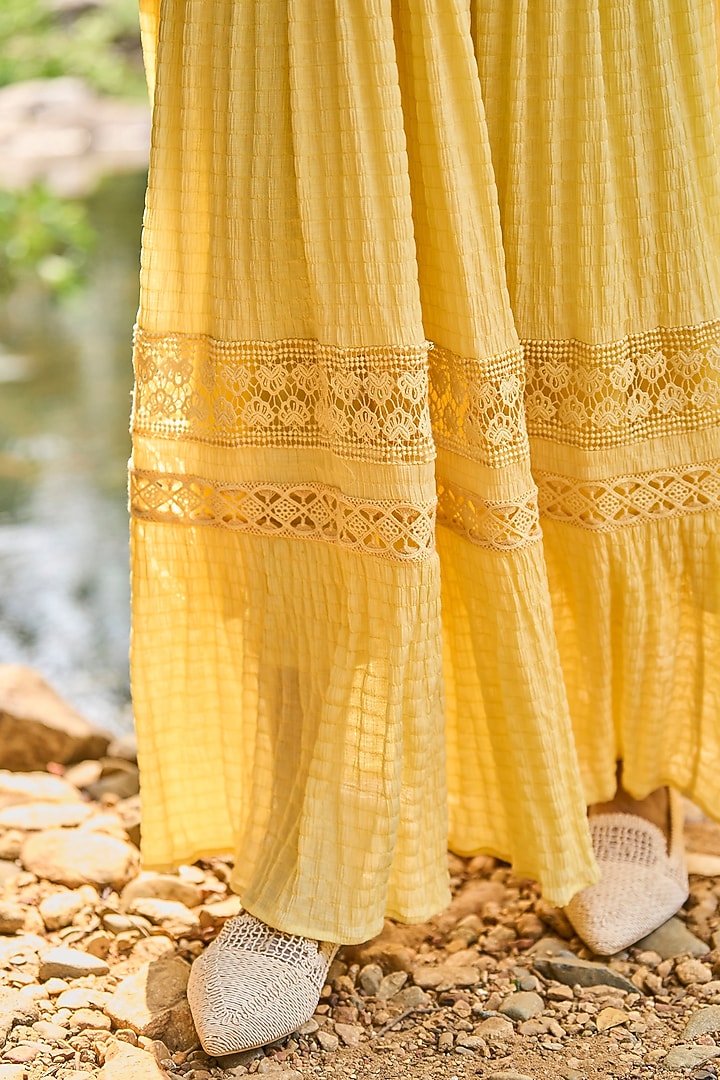 Lemon Yellow Polyester & Nylon Tiered Maxi Summer Dress by Dash and Dot at Pernia's Pop Up Shop