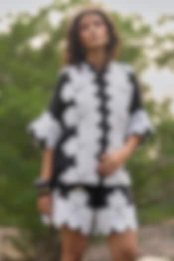 Black Linen & Silk Lace Applique Work Shirt by Dash and Dot at Pernia's Pop Up Shop