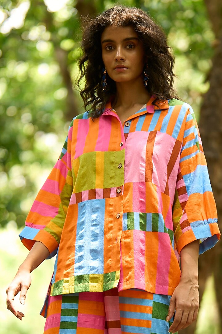 Multi-Colored Organic Cotton Striped Printed Shirt by Dash and Dot at Pernia's Pop Up Shop
