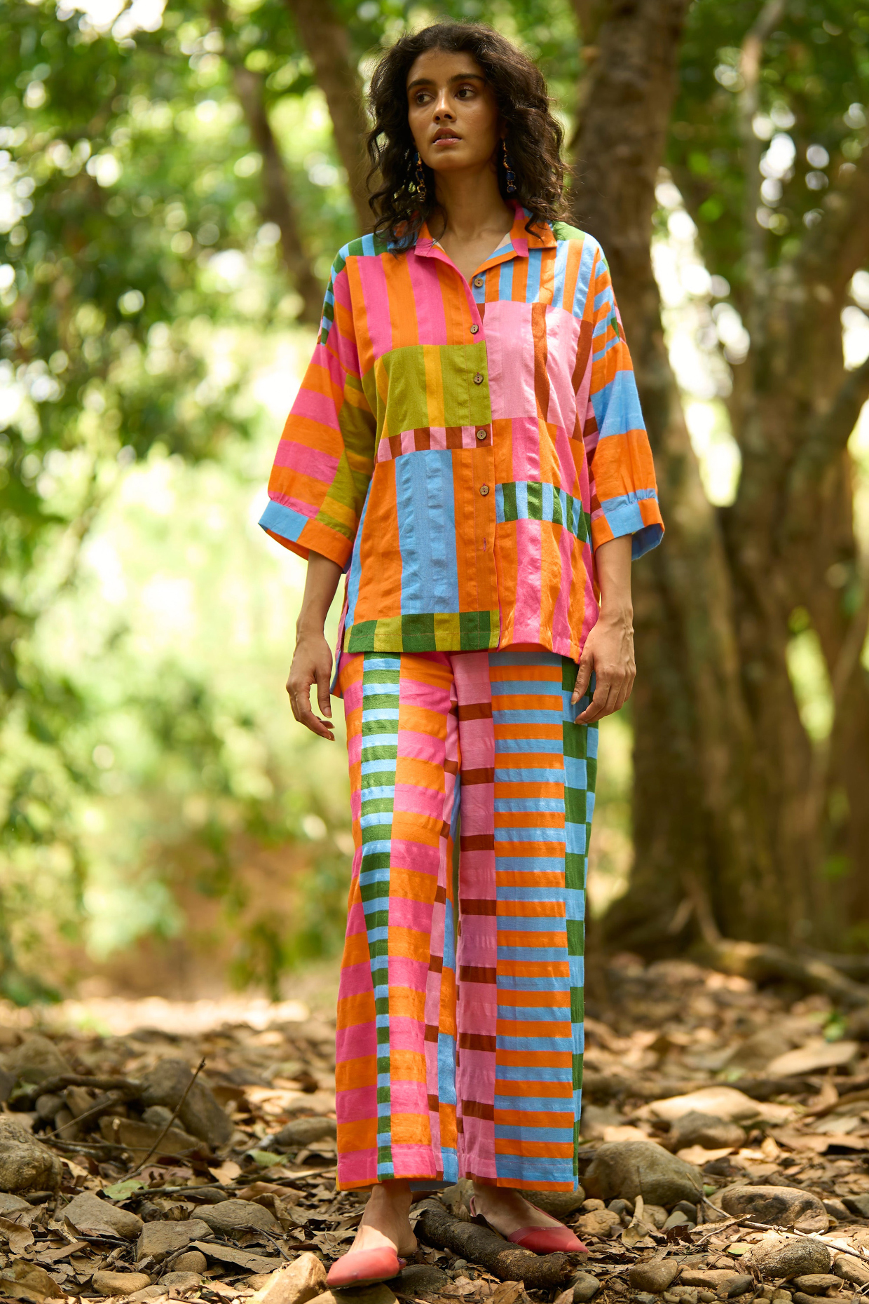 Multi-Colored Organic Cotton Striped Printed Co-ord Set by Dash and Dot at Pernia's Pop Up Shop