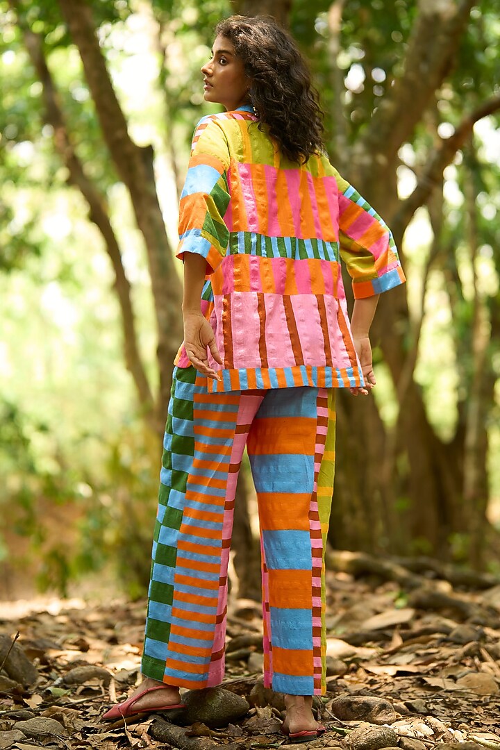 Multi-Colored Organic Cotton Striped Printed Co-ord Set by Dash and Dot at Pernia's Pop Up Shop