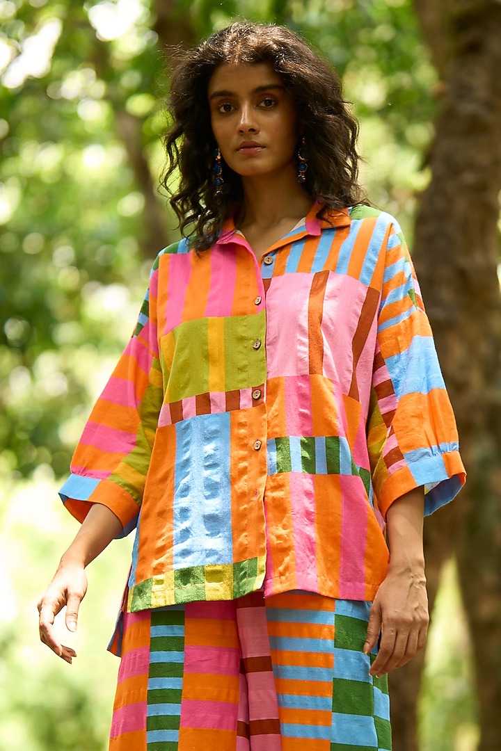 Multi-Colored Organic Cotton Striped Printed Co-ord Set by Dash and Dot at Pernia's Pop Up Shop