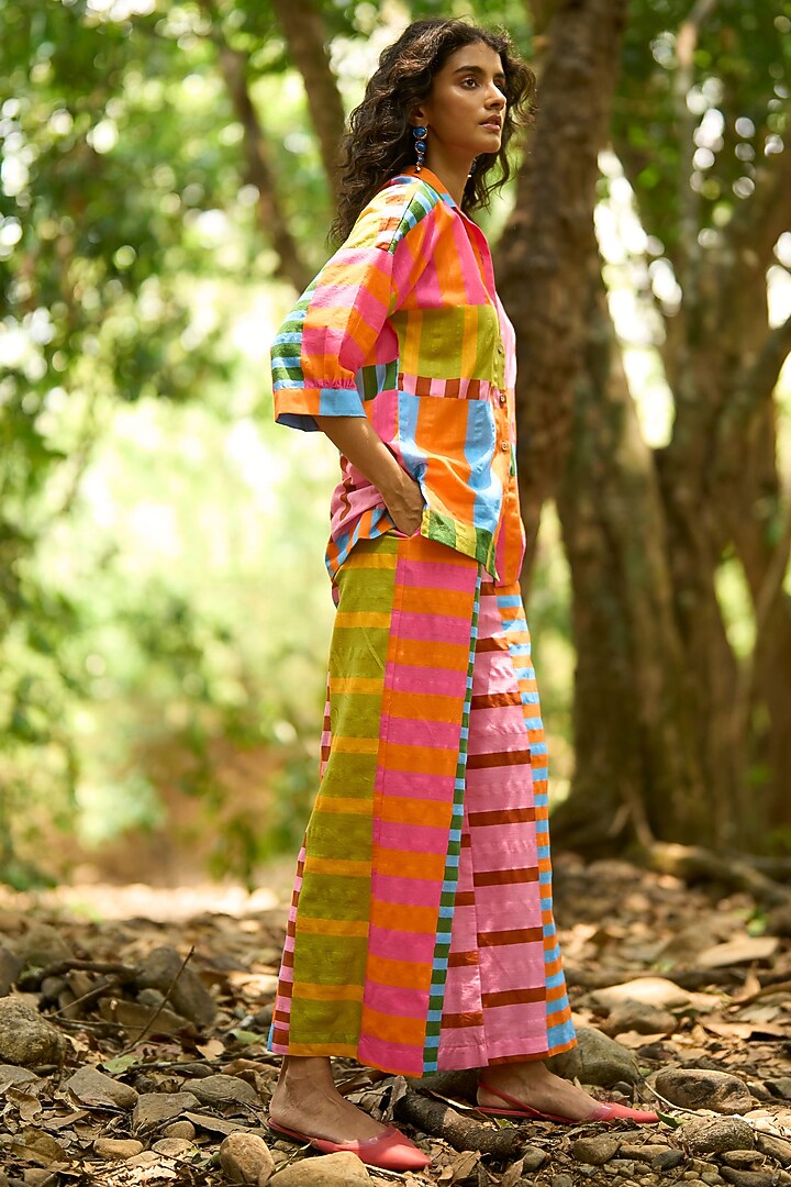 Multi-Colored Organic Cotton Striped Printed Co-ord Set by Dash and Dot at Pernia's Pop Up Shop