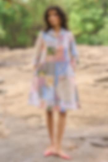 Multi-Colored Organic Cotton Patchwork & Printed A-Line Summer Shirt Dress by Dash and Dot at Pernia's Pop Up Shop