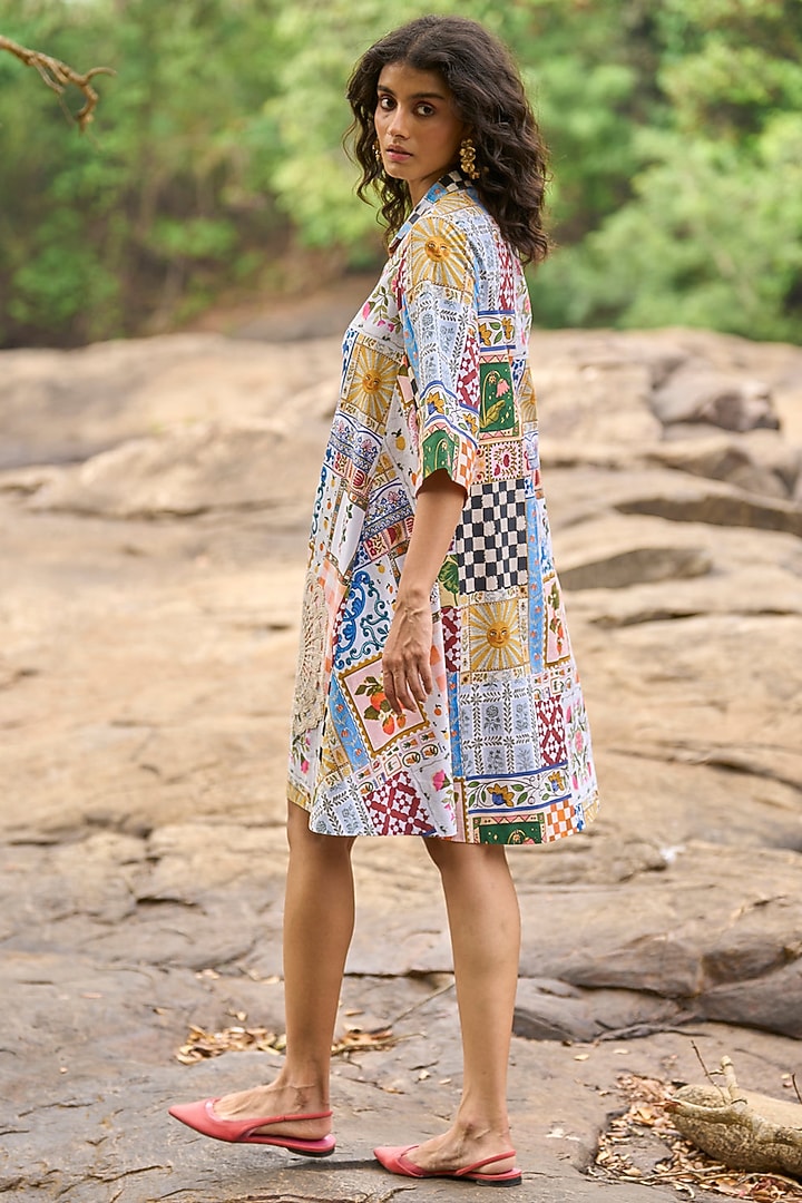 Multi-Colored Organic Cotton Patchwork & Printed A-Line Summer Shirt Dress by Dash and Dot at Pernia's Pop Up Shop