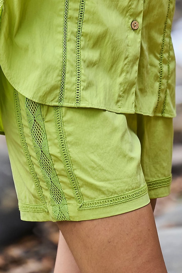 Green Tencel & Nylon Lace Patchwork Shorts by Dash and Dot at Pernia's Pop Up Shop
