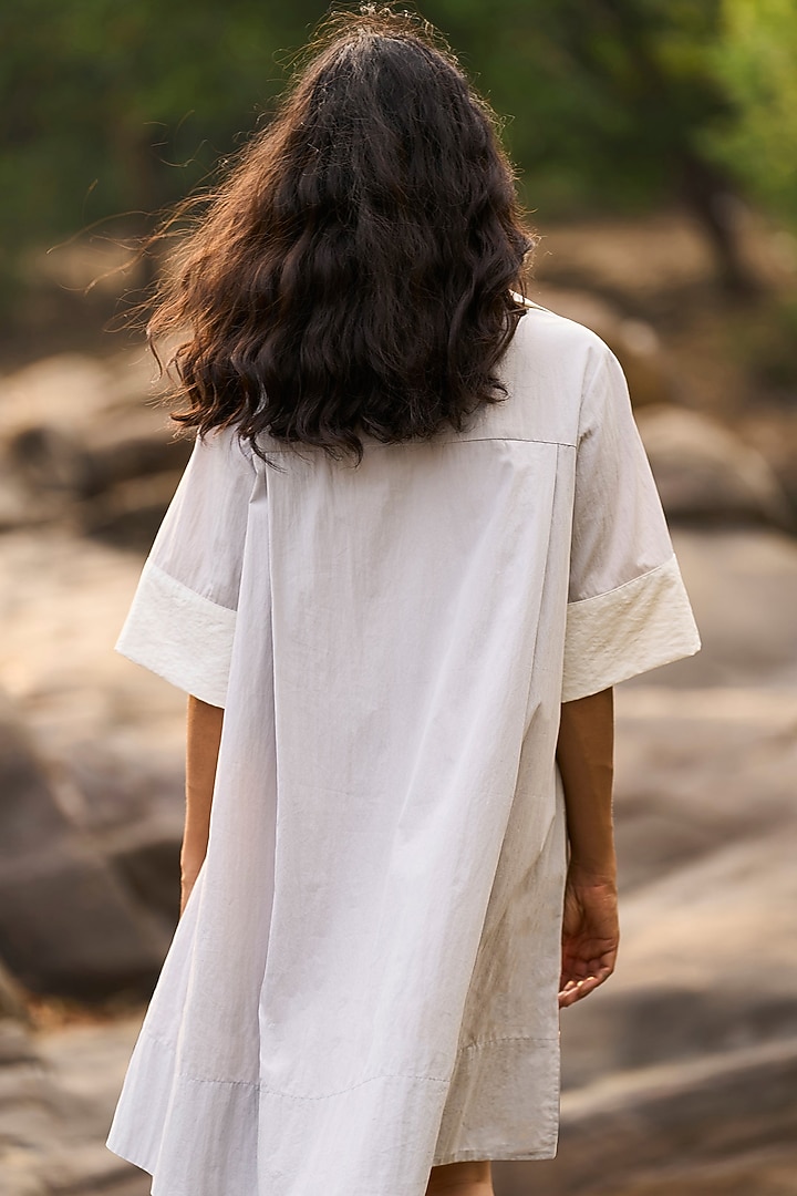 Grey & White Cotton Color-Blocked Printed Summer Shirt Dress by Dash and Dot at Pernia's Pop Up Shop