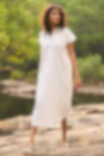 White Recycled Polyester Midi Summer Shirt Dress by Dash and Dot at Pernia's Pop Up Shop