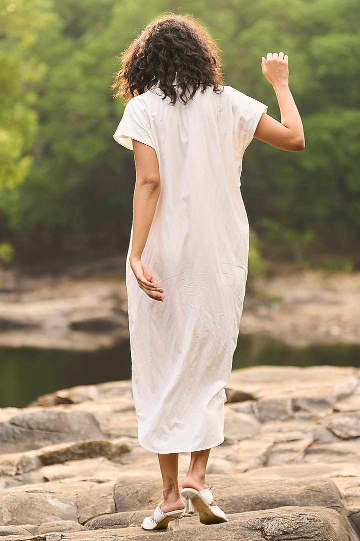 White Recycled Polyester Midi Summer Shirt Dress by Dash and Dot at Pernia's Pop Up Shop