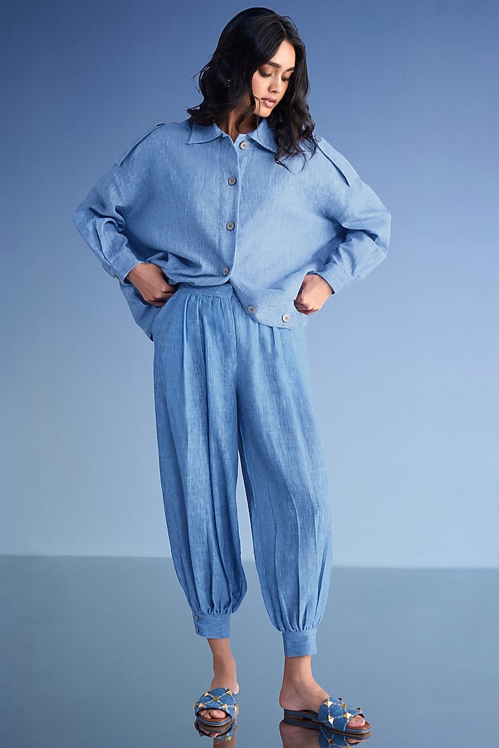 Dusty Blue Organic Cotton & Recycled Polyester Shirt by Dash and Dot at Pernia's Pop Up Shop