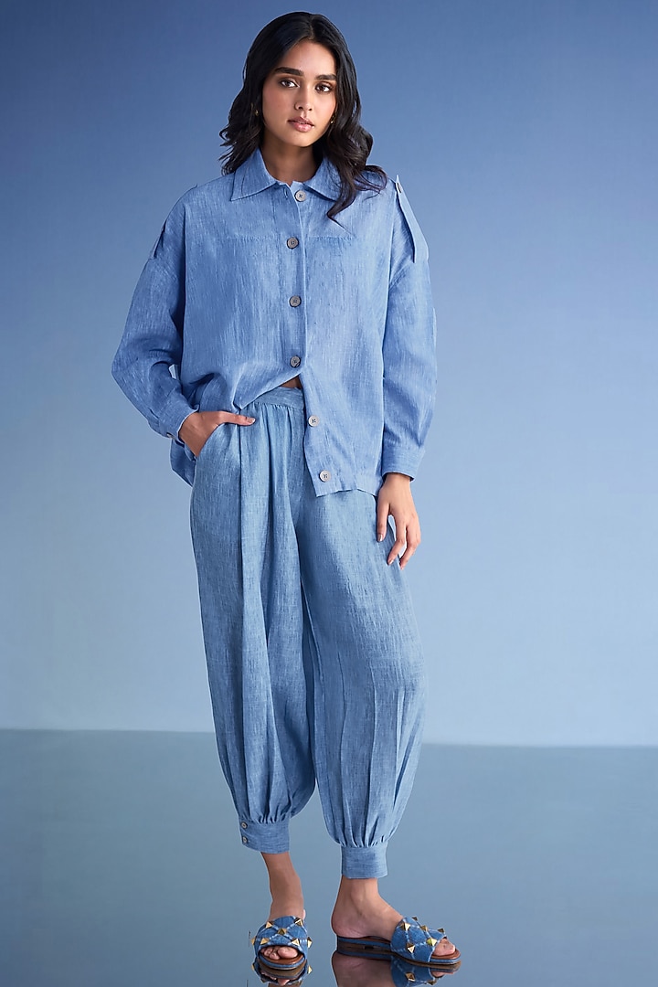 Dusty Blue Organic Cotton & Recycled Polyester Co-Ord Set by Dash and Dot at Pernia's Pop Up Shop