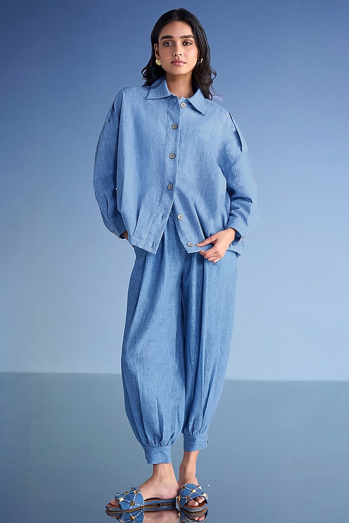 Dusty Blue Organic Cotton & Recycled Polyester Co-Ord Set by Dash and Dot at Pernia's Pop Up Shop