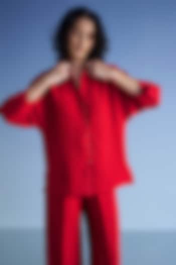 Red Organic Cotton & Recycled Polyester Shirt by Dash and Dot at Pernia's Pop Up Shop