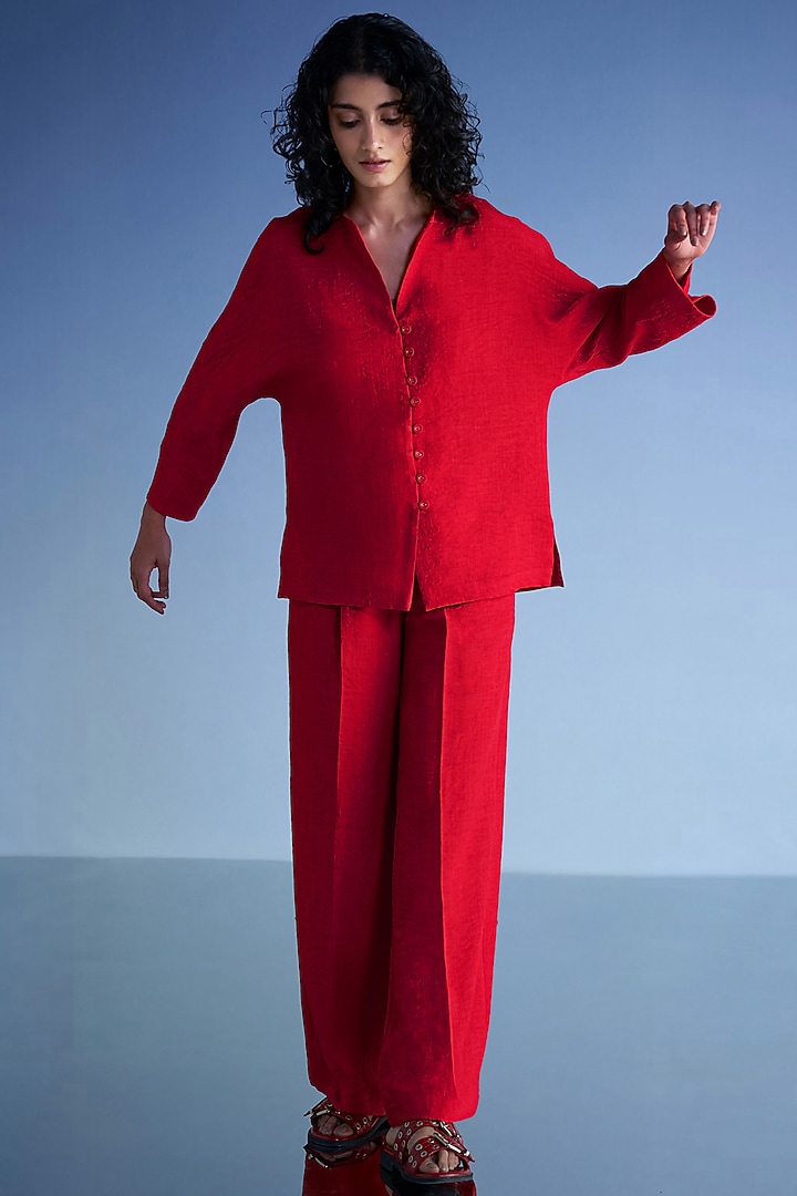 Red Organic Cotton & Recycled Polyester Shirt by Dash and Dot at Pernia's Pop Up Shop